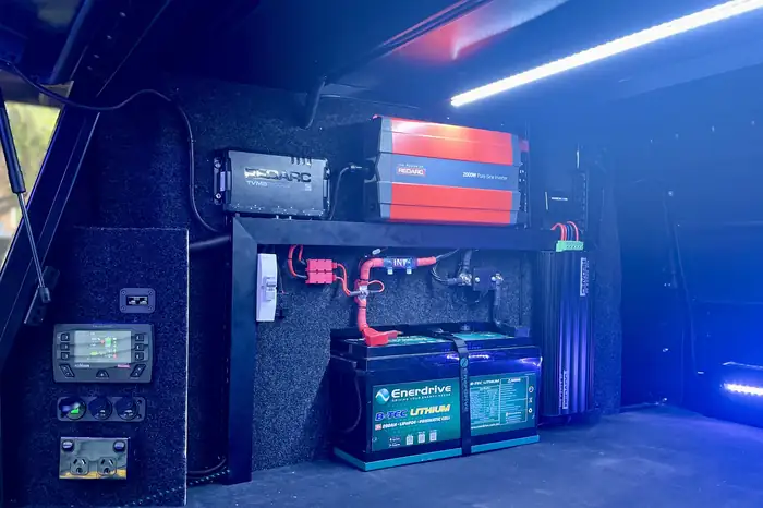 RedArc digital switching, inverter and lithium batteries fitted into a vehicle rear canopy